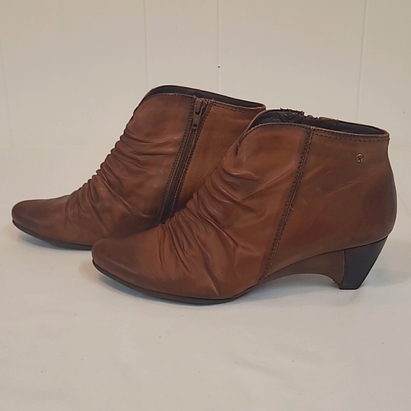 Pikolinos Wrinkled Brown Leather Ginebra Ankle Boots Side Zip Wedge Heel Sz 40 - Picture 1 of 15